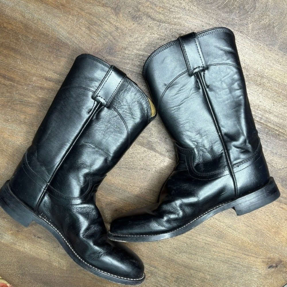 JUSTIN Cowboy Boots Womens Size 6.5 Black Leather Western Country Concert - Picture 2 of 12